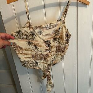 (3/$20) American Eagle Outfitters xs tan Hawaiian tropical button up crop top
